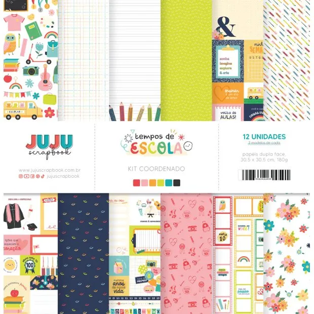 Kit de Papéis Coordenado - Coleção Tempos de Escola - Juju Scrapbook